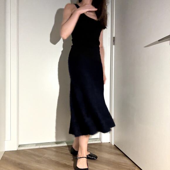 $2400 Khaite Cashmere Silk Cadence Navy Tweed Midi Skirt S Small Blue Fuzzy - Picture 3 of 13